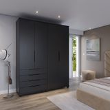 Guarda-roupa Casal 4 Portas 4 Gavetas 100% Mdf Allen 181,7 Cm Preto Fosco