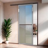 Porta De Correr Suspensa 210x70cm Vidrao Dir L.25 Brimak Mix Corten