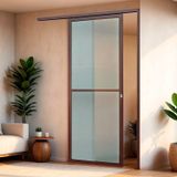 Porta De Correr Suspensa 210x100cm Vidrao Dir L.25 Brimak Corten