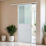 Porta De Correr Suspensa 210x70cm Meia Lambril Meia Vidro Esq L.25 Brimak Branco