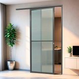Porta De Correr Suspensa 210x70cm Vidrao Dir L.25 Brimak Cinza