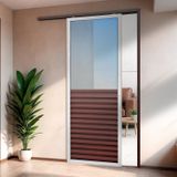 Porta De Correr Suspensa 210x70cm Meia Veneziana Meia Vidro Dir L.25 Brimak Mix Corten