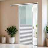 Porta De Correr Suspensa 210x80cm Meia Veneziana Meia Vidro Esq L.25 Brimak Branco