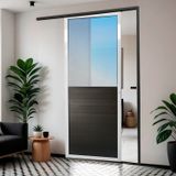 Porta De Correr Suspensa 210x80cm Meia Lambril Meia Vidro Esq L.25 Mix Preto