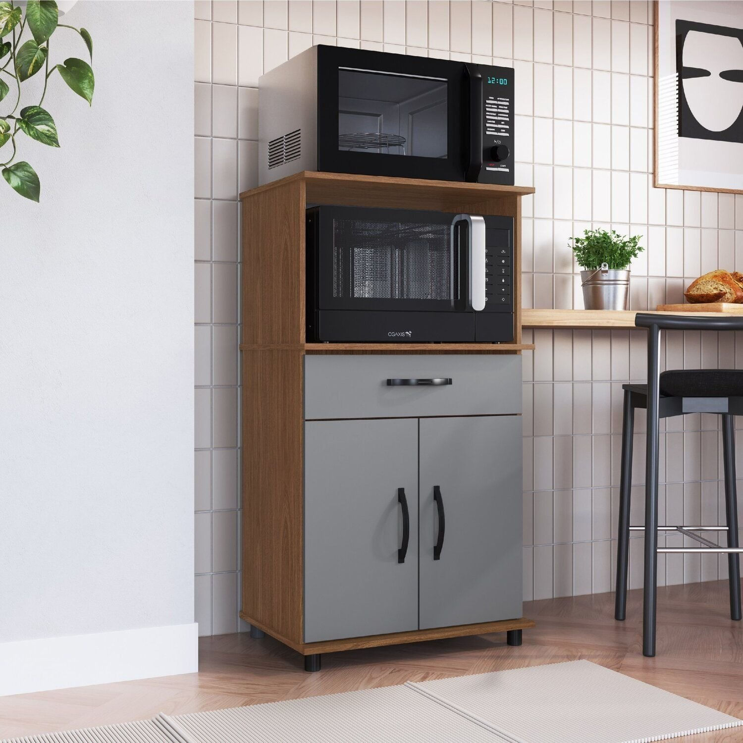 Balcão De Cozinha Para Forno 120cm X 68cm X 45cm Laura Freijo/ Cinza