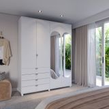 Guarda-roupa Casal Com Espelho 4 Portas 4 Gavetas 100% Mdf Look 181,7 Cm Branco Fosco