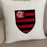 Almofada Veludo Bordada Flamengo 45cm X 45cm Com Enchimento Branco
