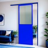 Porta De Correr Suspensa 210x90cm Meia Lambril Meia Vidro Dir L.25 Azul
