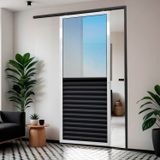 Porta De Correr Suspensa 210x100cm Meia Veneziana Meia Vidro Esq L.25 Brimak Mix Preto