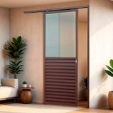Porta De Correr Suspensa 210x80cm Meia Veneziana Meia Vidro Esq L.25 Brimak Corten