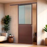 Porta De Correr Suspensa 210x70cm Meia Lambril Meia Vidro Dir L.25 Brimak Corten