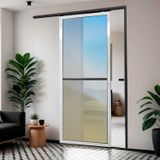 Porta De Correr Suspensa 210x70cm Vidrao Esq L.25 Brimak Mix Preto