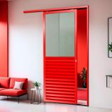 Porta De Correr Suspensa 210x80cm Meia Veneziana Meia Vidro Esq L.25 Brimak Vermelho