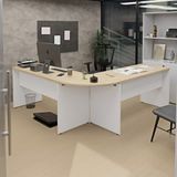 Mesa Escrivaninha Em L Canto Arredondado 140x60cm Carvalho/branco