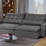 Sofá Modular Bahia 4 Lugares 230 Cm Com Molas Retrátil E Reclinável Cinza