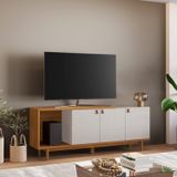 Rack Para Tv Até 50 Polegadas Com Pés De Madeira Maciça E Porta Basculante Off White/freijó Trend