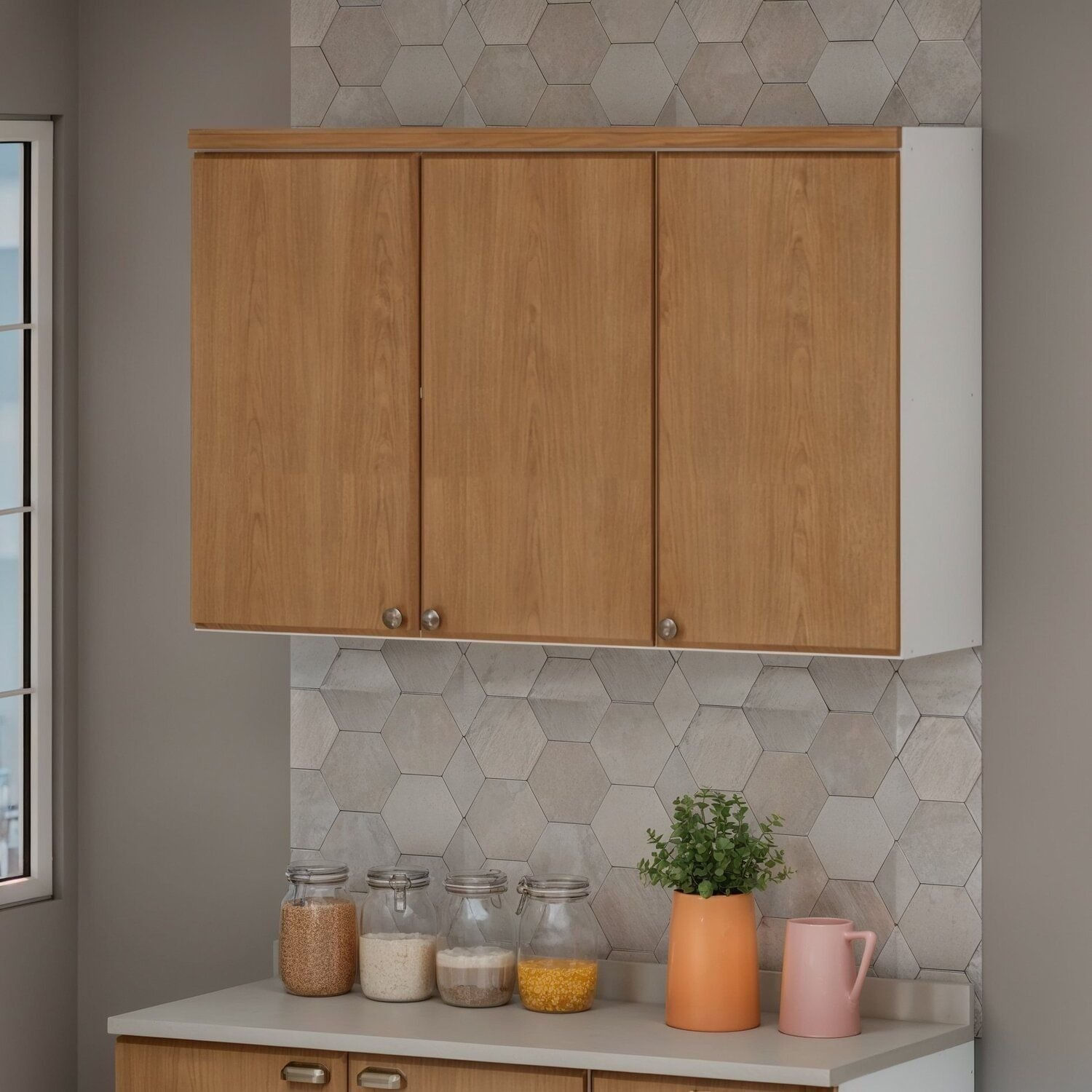 Armário Aéreo 100% Mdf Para Cozinha 3 Portas Americana 45 Graus Branco/teka Soho