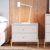 Mesa De Cabeceira 2 Gavetas Jasper 64 Cm Off- White /dourado