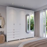 Guarda-roupa Casal Com Espelho 5 Portas 4 Gavetas 100% Mdf Look 226,7 Cm Branco Fosco