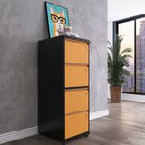 Gaveteiro Arquivo De Aço 4 Gavetas 136,2x47x67 Cm Preto/laranja Picasso