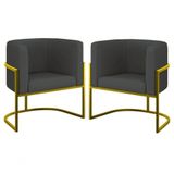 Kit 2 Poltronas Decorativa Luxo Base De Metal Dourada Escritório Recepção Sala Suede Grafite Eli Móveis E Decoração