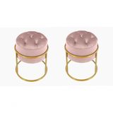 Kit 2 Puff Banqueta Estofado Decorativo Base De Ferro Capitonê Suede Rosa Eli Móveis E Decoração