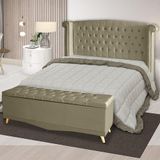 Kit Cabeceira De Cama Box E Calçadeira Baú Malibu King 195 Cm Suede Bege Eli Móveis