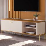 Bancada Para Tv 58 Polegadas Sven Off White Nature Dourado