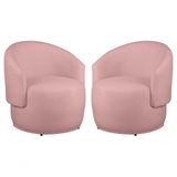 Kit 2 Poltronas Decorativa Redondo Estofada Heitor Sala Escritório E Recepção Suede Rosa Eli Móveis