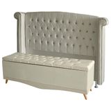 Kit De Quarto Cabeceira De Cama Box E Calçadeira Baú Toquio Casal Queen 160 Cm Suede Porcelana Eli Móveis E Decoração