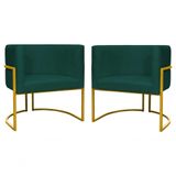 Kit 2 Poltronas Decorativa Luxo Base De Metal Dourada Escritório Recepção Sala Suede Verde Eli Móveis E Decoração