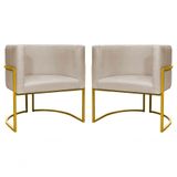 Kit 2 Poltronas Decorativa Luxo Base De Metal Dourada Escritório Recepção Sala Suede Bege Eli Móveis E Decoração