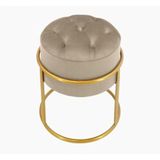 Puff Banqueta Estofado Decorativo Base De Ferro Capitonê Suede Bege Eli Móveis E Decoração
