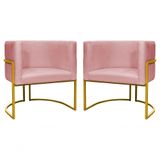 Kit 2 Poltronas Decorativa Luxo Base De Metal Dourada Escritório Recepção Sala Suede Rosa Eli Móveis E Decoração