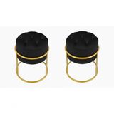 Kit 2 Puff Banqueta Estofado Decorativo Base De Ferro Capitonê Suede Preto Eli Móveis E Decoração