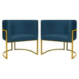 Kit 2 Poltronas Decorativa Luxo Base De Metal Dourada Escritório Recepção Sala Suede Azul Marinho Eli Móveis E Decoração