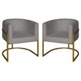 Kit 2 Poltronas Decorativa Luxo Base De Metal Dourada Escritório Recepção Sala Suede Prata Eli Móveis E Decoração