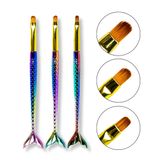 Kit 3 Pincéis Sereia Língua De Gato Unha Gel Fibra Nail Art