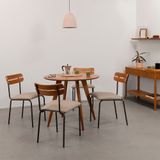 Conjunto Mesa De Jantar Square Laminada Redonda Natural - 88cm + 4 Cadeiras Ribs Sarja - Deserto