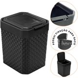 Lixeira Cesto De Pia Rattan Com Tampa Click Preta 5 Litros