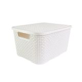 Caixa Organizadora Rattan Cesto Branco Com Tampa 7 Litros