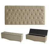 Kit Estrela Cabeceira De Cama Painel E Calçadeira Baú Botão Cristal King 195 Cm Suede Bege Eli Móveis E Decoração