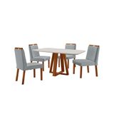 Conjunto Sala De Jantar Mesa Floripa 120x80cm Off White Com 4 Cadeiras Pérola Linho Cinza