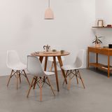 Conjunto Mesa De Jantar Square Laminada Redonda Natural - 88cm + 4 Cadeiras Eiffel - Branco