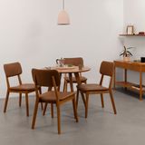 Conjunto Mesa De Jantar Square Laminada Redonda Natural - 88cm + 4 Cadeiras Lalá Estofada Pu - Cognac