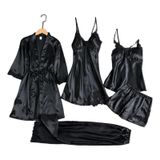 Conjunto De Pijama Feminino De Cetim, 5 Peças Com Painéis De Renda, Casamento 2024