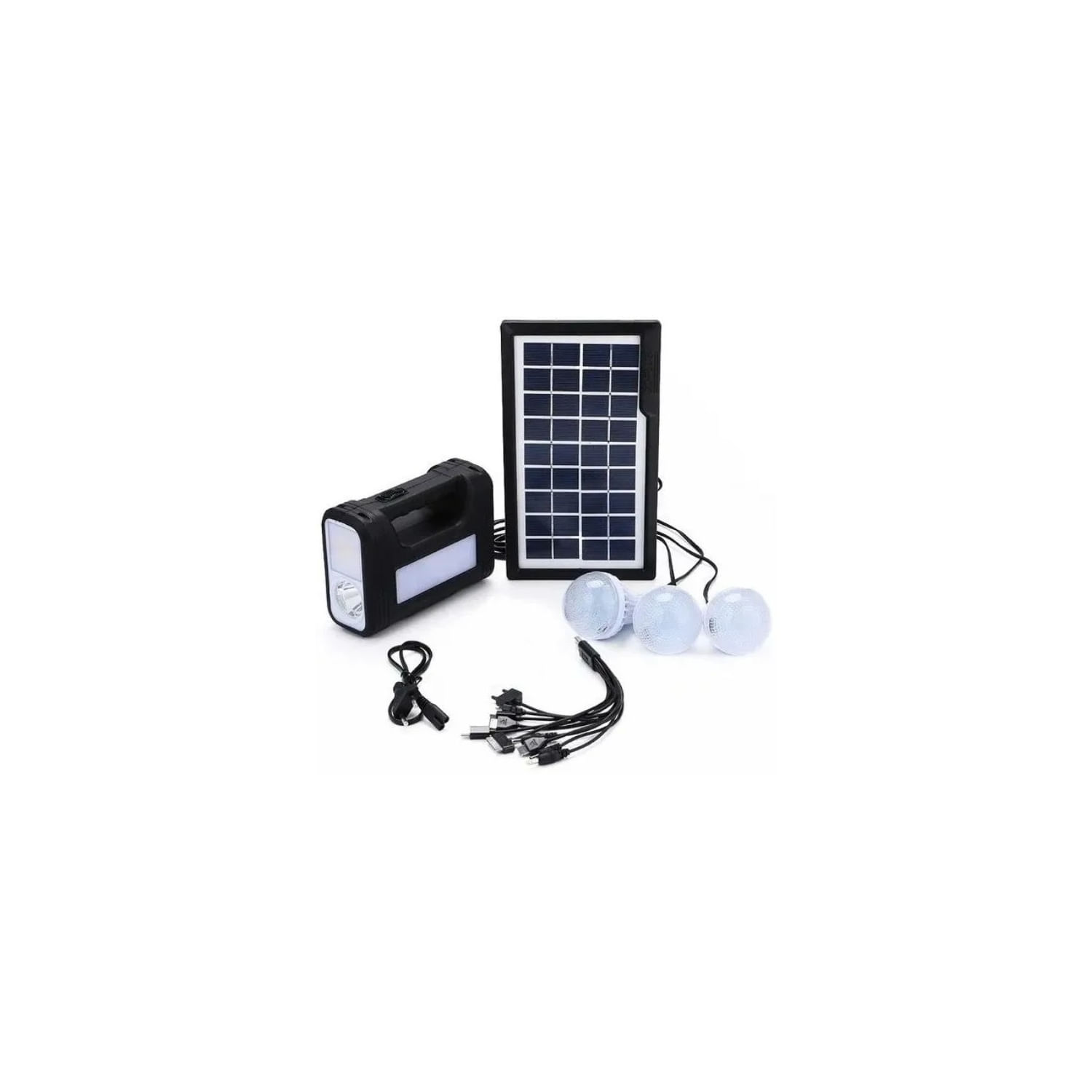 Kit De Acampamento Solar Com Luz De Emergência Usb E 3 Lâmpadas