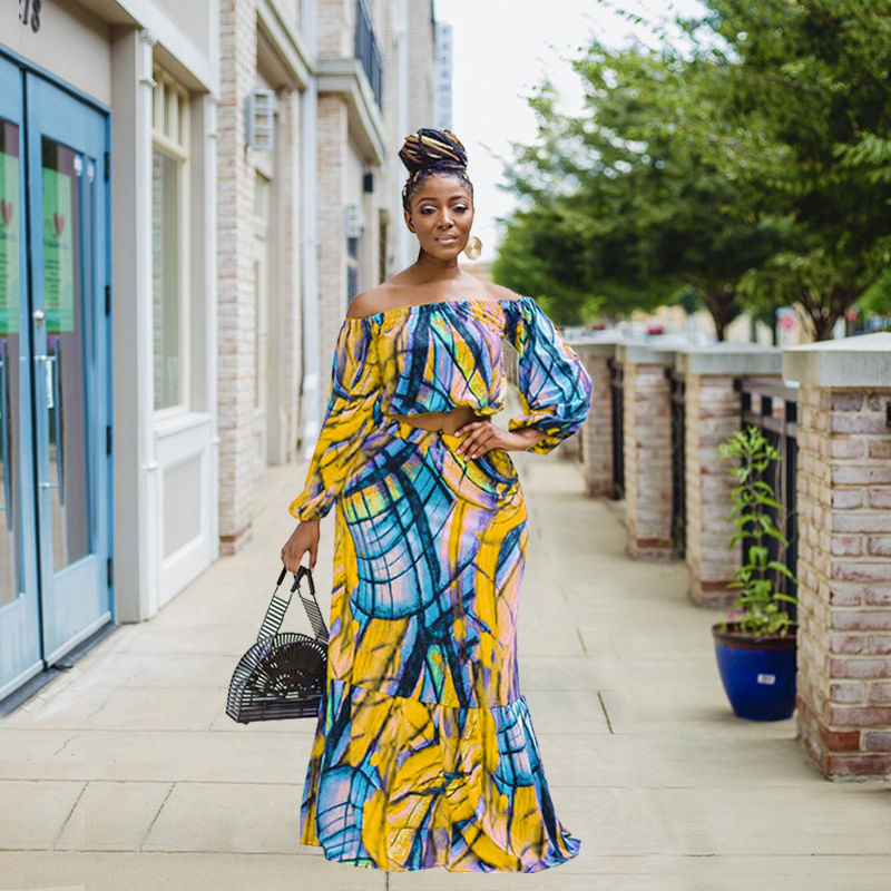 Conjunto De Blusa Feminina Com Decote Em A E Saia Longa