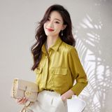 Camisa Executiva Feminina De Manga Comprida Verde Mostarda