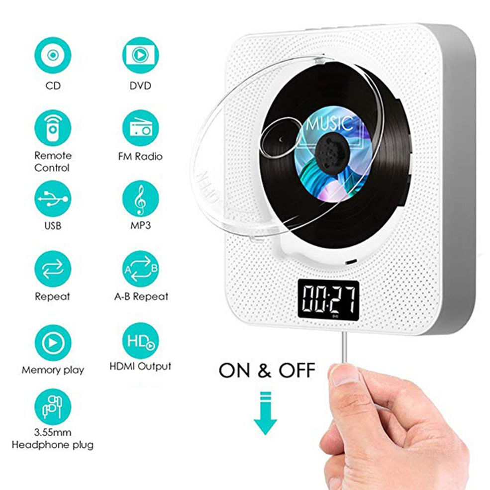 Leitor Portátil De Cd/dvd Leitor De Música De Cd De Parede Bt Com Controle Remoto